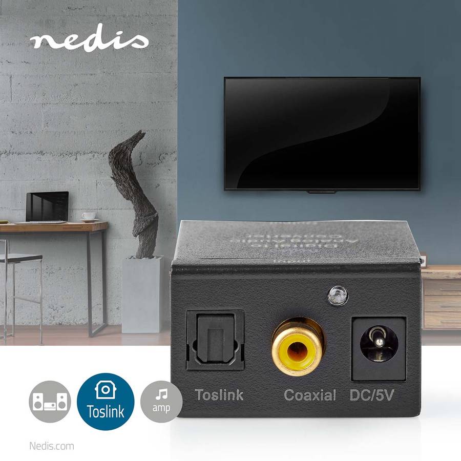 Nedis Digital til analog konverter, TosLink- / S/PDIF til Phono / AUX-3,5 mm