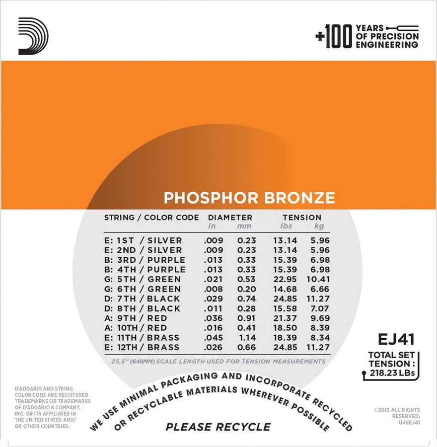 D'addario EJ41 Western Phosphor Bronze 009-045 (12-Str.sett)