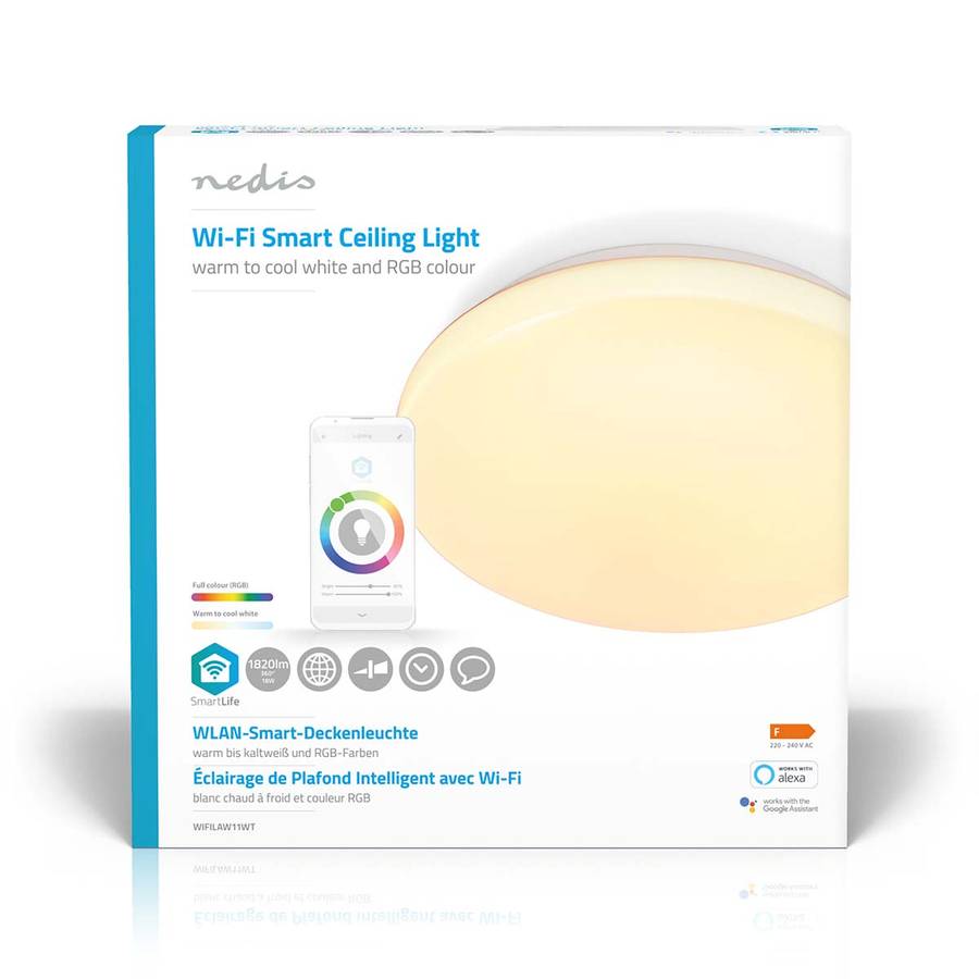 SmartLife Wi-Fi Rund Taklys 1820lm, RGB / Varm til avkjølt hvitt, 2700 - 6500K, IP44