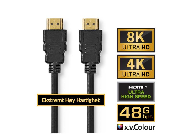 Nedis High Speed 8K HDMI kabel - Ekstremt Høy Hastighet, 8K 60Hz, 48 Gbps, 2m