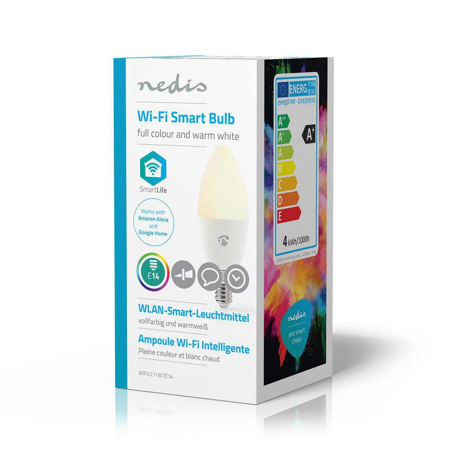 SmartLife E14 Full Color Wi-Fi pære, RGB / Varm Hvit, 4,5W, 350lm