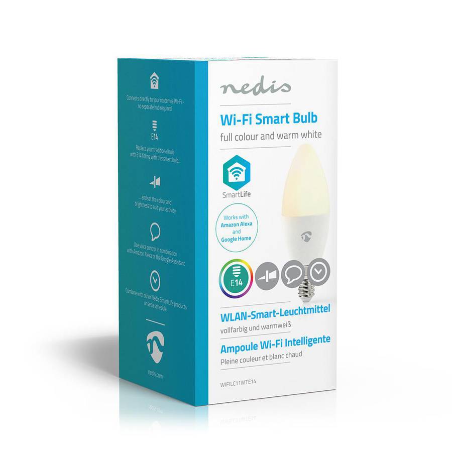 SmartLife E14 Full Color Wi-Fi pære, RGB / Varm Hvit, 4,5W, 350lm