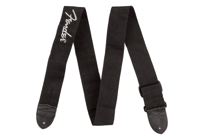 Hovedbilde Fender Black Polyester Logo Strap - Black w/ Silver logo