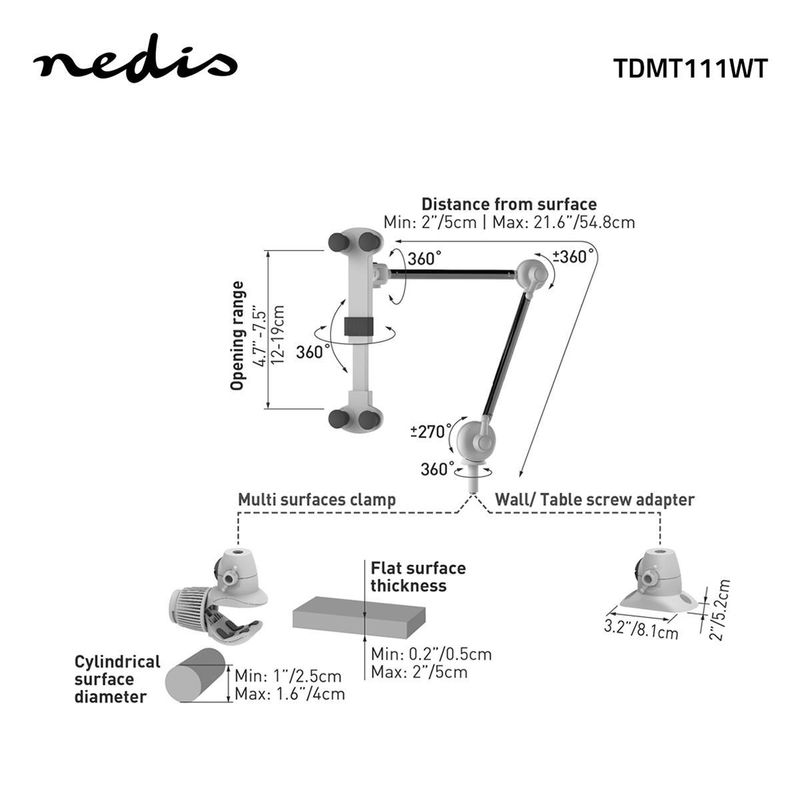 Nedis universal-holder for nettbrett og smarttelefon, 4-12