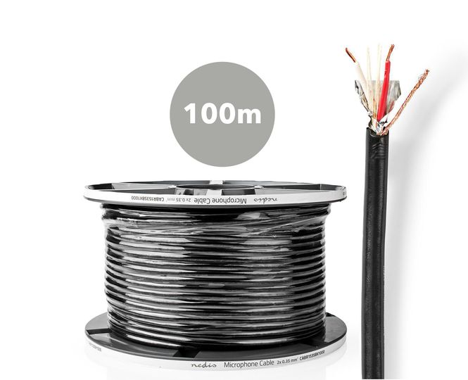 Hovedbilde Nedis balansert lyd / mikrofon-kabel sort, 6mm, 100m rull