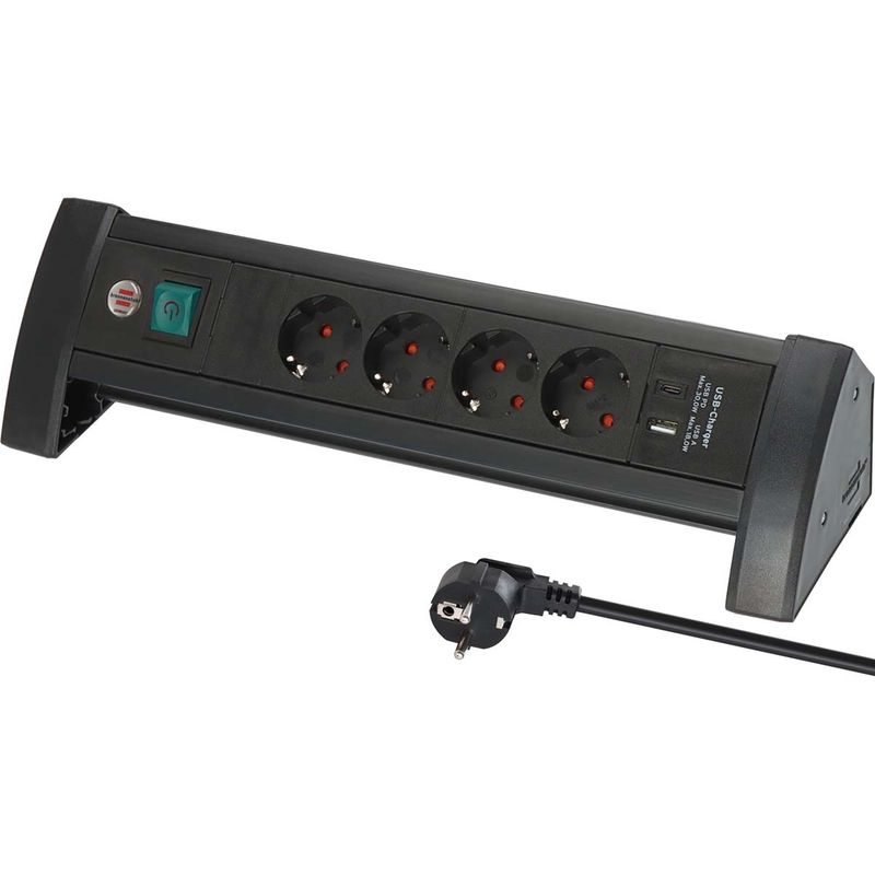 Brennenstuhl Premium Office Line Plus 4-veis m/USB-C PD 30W, USB-A 18W, 1,8m kabel