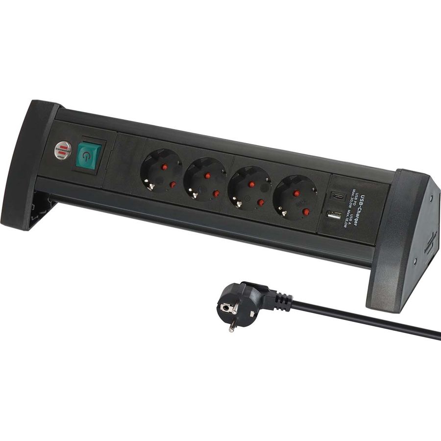 Brennenstuhl Premium Office Line Plus 4-veis m/USB-C PD 30W, USB-A 18W, 1,8m kabel