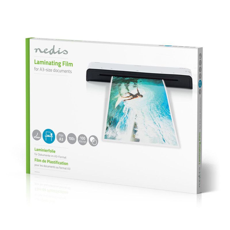 Nedis A3 lamineringsfilm 100 mikron, 100 stk.