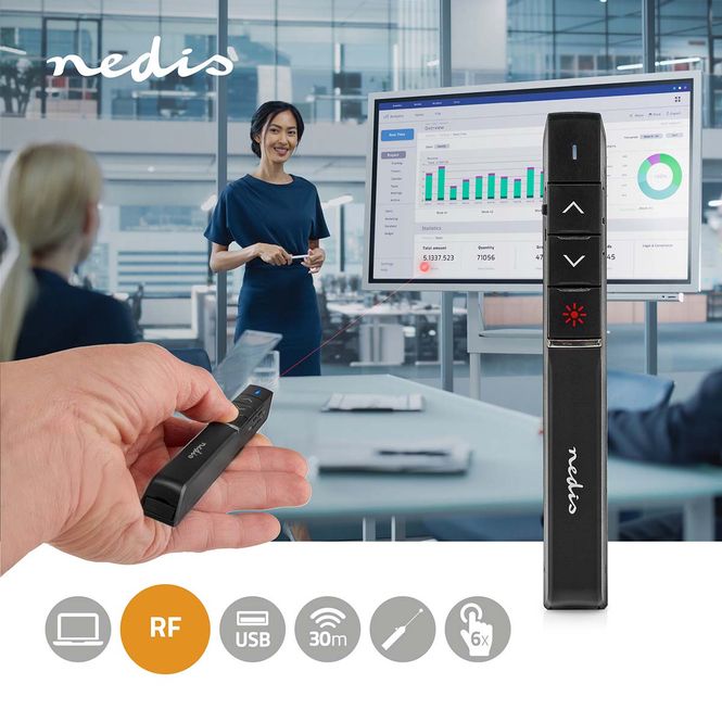 Hovedbilde Nedis trådløs Presenter / klikker, opp til 30m, Laserpeker opp til 100m
