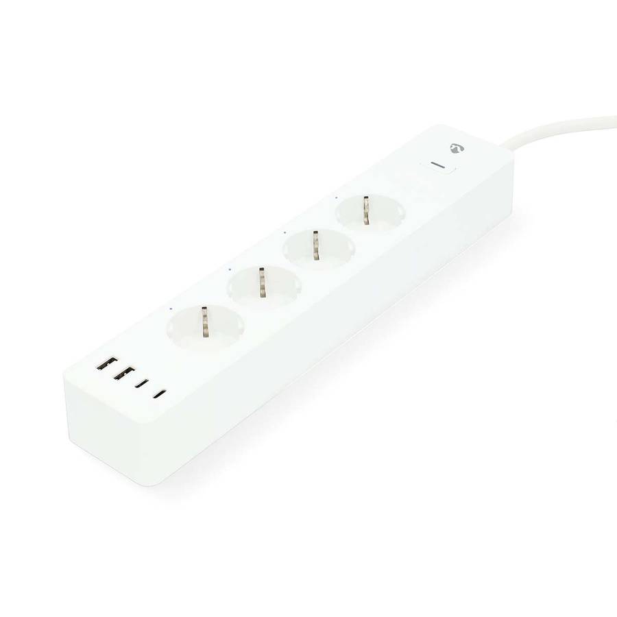 SmartLife Wi-Fi 4-veis strmforgrener, 4 USB A/C-porter, 16A, 3680W, 2m kabel