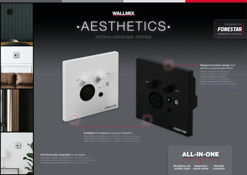 Fonestar Wallmix-WH Bluethoot panel for veggmontering med mikrofon inngang, Hvit