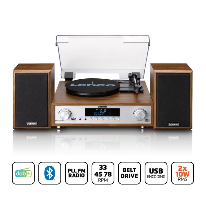Hovedbilde Lenco HiFi stereoanlegg med platespiller, DAB+/FM-radio og Bluetooth