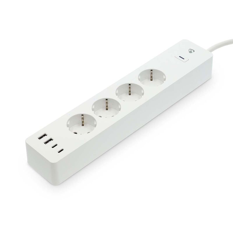 SmartLife Wi-Fi 4-veis strømforgrener, 4 USB A/C-porter, 16A, 3680W, 2m kabel