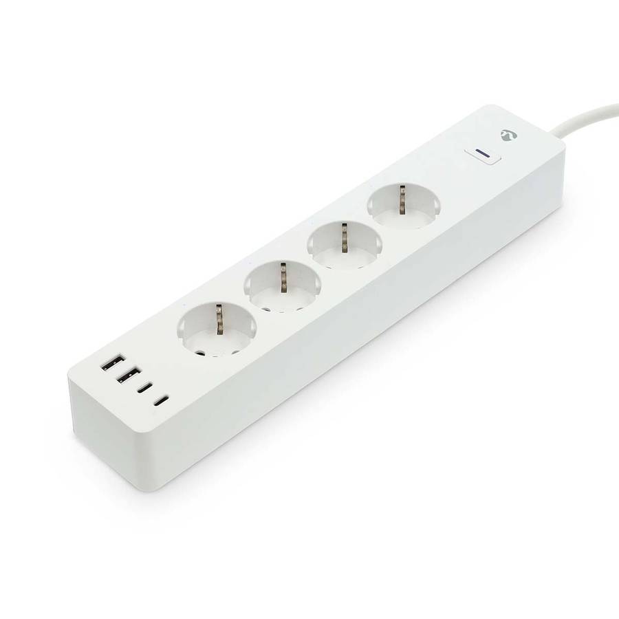 SmartLife Wi-Fi 4-veis strømforgrener, 4 USB A/C-porter, 16A, 3680W, 2m kabel