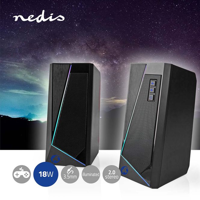 Hovedbilde Nedis Gaming Speaker 18W - Høyttalerkanaler: 2.0 | USB-Strøm | LED-lyseffekter | Volumkontroll