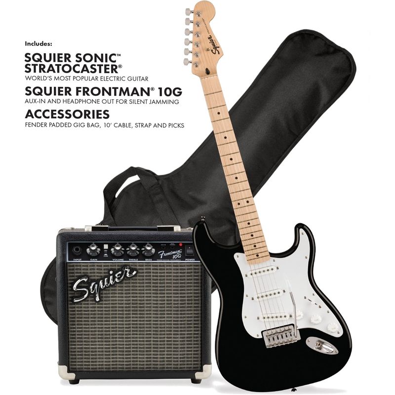 Squier Sonic Stratocaster gitarpakke, Sort