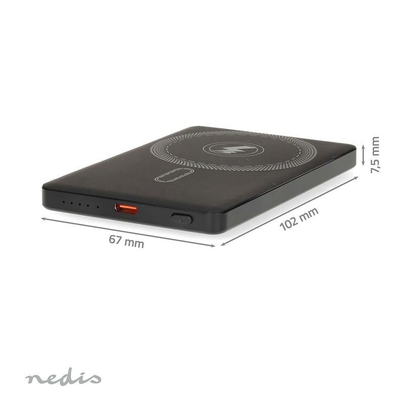 Nedis trådløs lading - Power Bank 5000 mAh, 2-i-1 for å lade telefonen raskt med og uten kabel