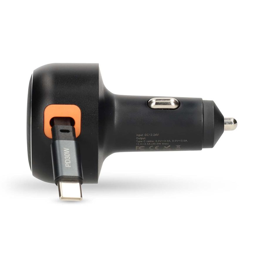 Nedis Billader 30W, 3.0A, Uttrekkbar USB-C-kabel, 0.70m