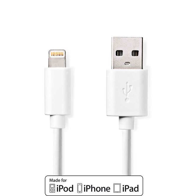 Hovedbilde Nedis Apple Lightning Kabel - USB-A til , USB 2.0, 12W lading, 480 Mbps, 1M
