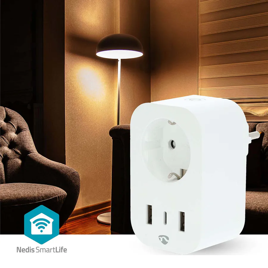 SmartLife Wi-Fi Smart Plug med energimåler, 1x USB-C + 2x USB, 3680 W