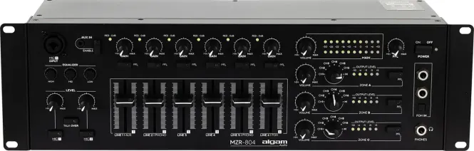 Hovedbilde Algam MZR-804 rackmount 4 zone mixer, 6 + 2 channels