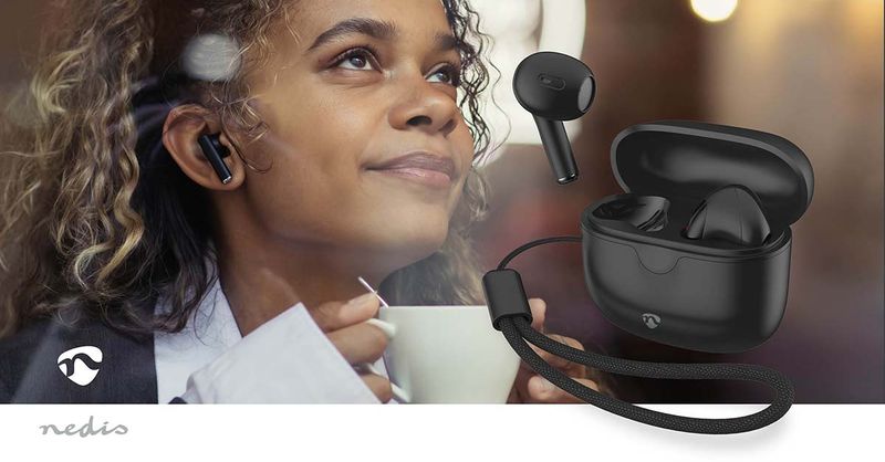 Nedis Pods Fullt Trådløse hodetelefoner, Bluetooth, 16 timer, Touch kontroll, Trådløs ladeetui, Innebygd mikrofon